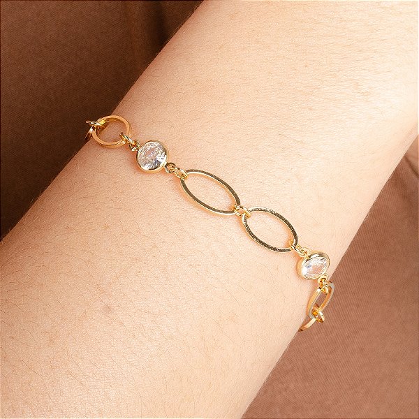 Pulseira Elos e Pontos de Luz - Semijoias 18k - Antialérgico - MP976-16180