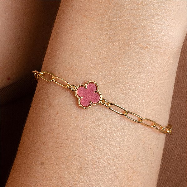 Pulseira Elos Trevo Vermelho - Semijoias 18k - Antialérgico - MP980-13130