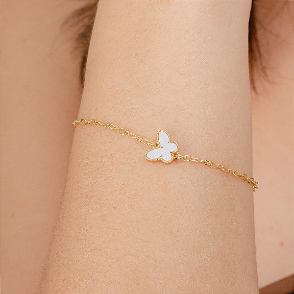 Pulseira Borboleta Branca - Semijoias 18k - MP981-09120
