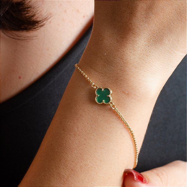 Pulseira Trevo Verde Esmeralda - Semijoias 18k - Antialérgica  - MP984-11130