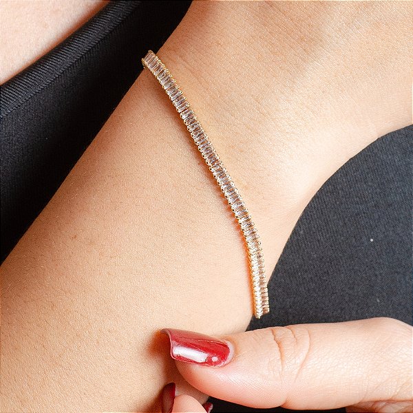 Pulseira Baguette com Zircônia Cristal - Semijoias 18k - MP988-17220