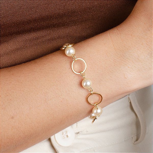 Pulseira Elos e Pérolas - Semijoias 18k - MP992-20200