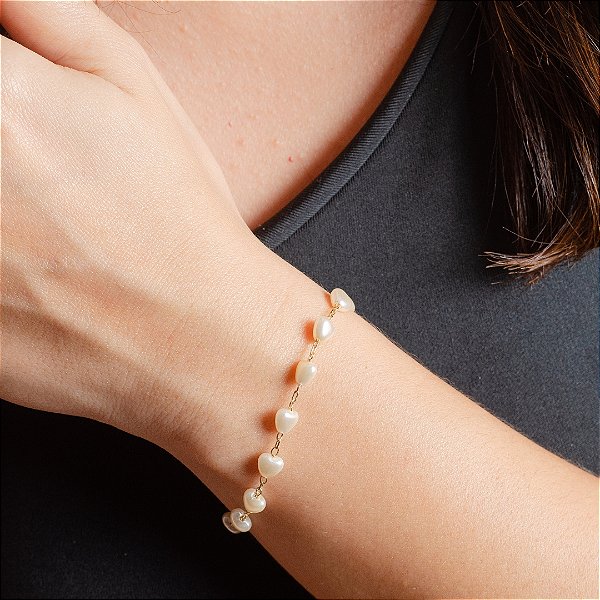 Pulseira Corações Perolados - Semijoias 18k - MP998-12140