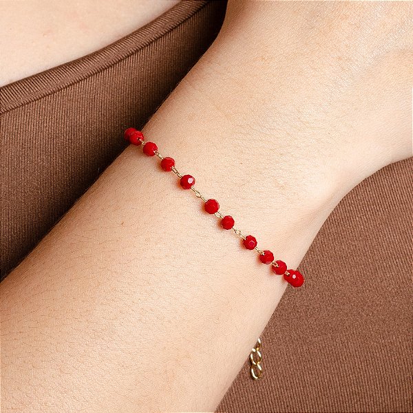 Pulseira Cristais Vermelho - Semijoias 18k - MP999-10150