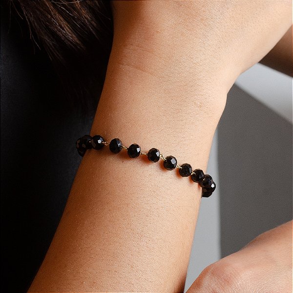Pulseira Cristais Preto - Semijoias 18K - P03-14210