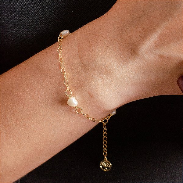 Pulseira Minis Corações Perolados - Semijoias 18k -  P09-10120