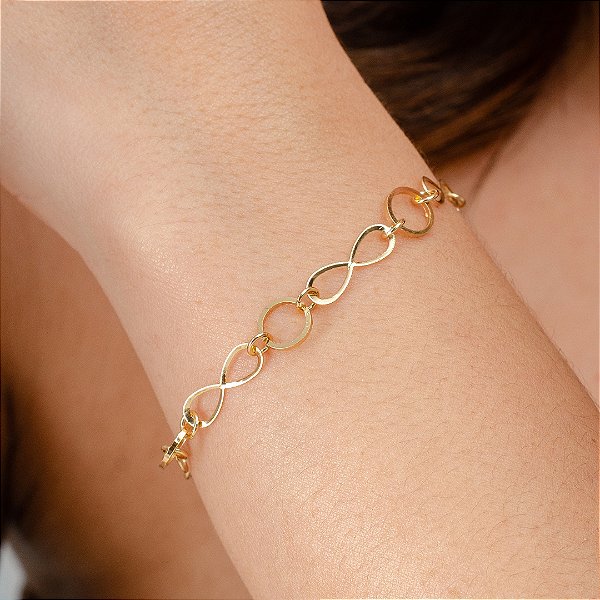 Pulseira Elos c/ Infinito - Semijoias 18k - P17-08130