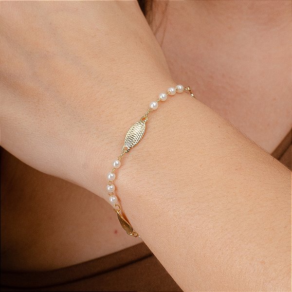 Pulseira Feminina c/ Pérolas - Semijoias 18k - P42-13140