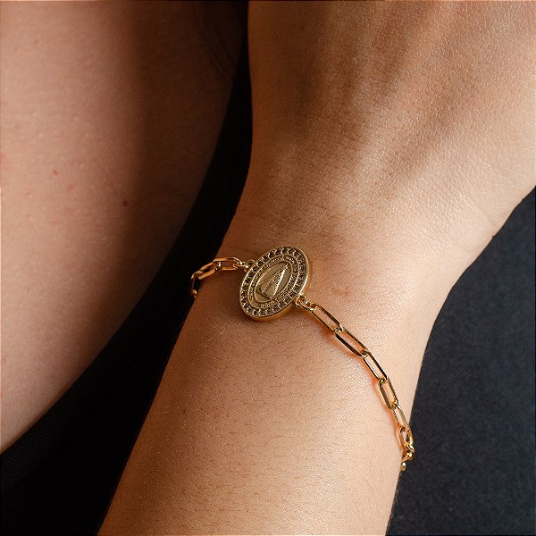 Pulseira Cartier Medalha de N. Senhora Aparecida - Semijoia 18k - P50-27270