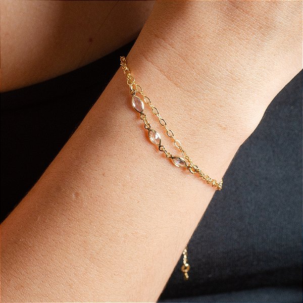 Pulseira Dupla c/ Pontos de Luz -  Semijoias 18k - P52-10140