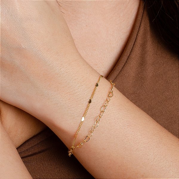Pulseira Dupla Corações Vazados - Semijoias 18k - P59-11140