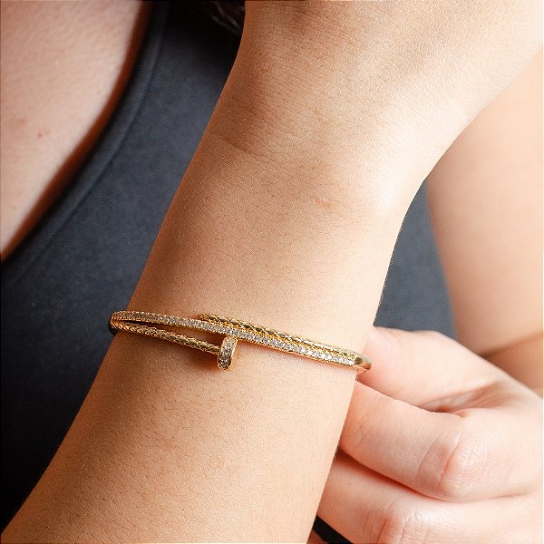 Bracelete Prego Cravejado Luxo - Semijoias 18k - P63-39390