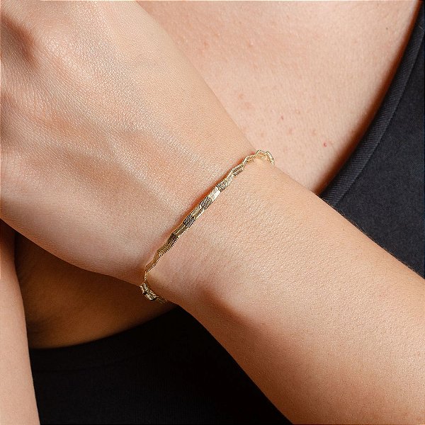 Pulseira Laminada Frizada 4mm - Semijoias 18k - P83-12140