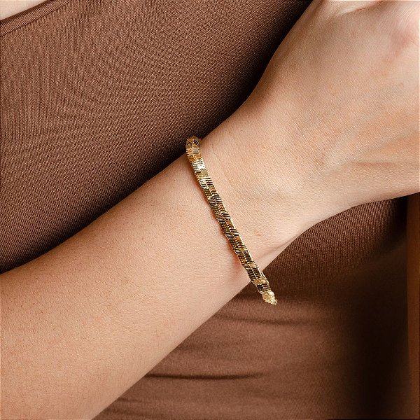 Pulseira Laminada Frizada  6mm - Semijoias 18k - P85-24240