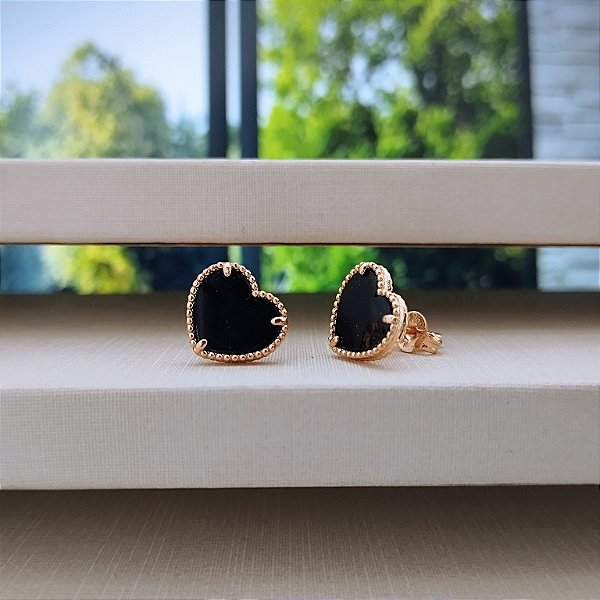 Brinco Coração Preto -Semijoias 18k - B311-0886