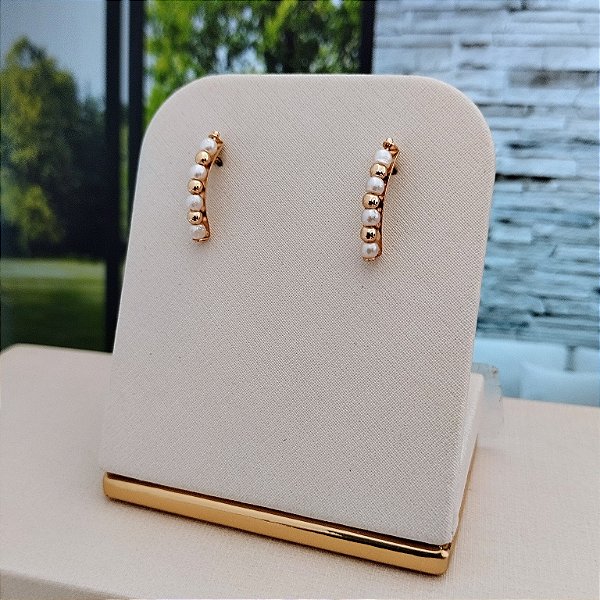 Brinco Pérola Com Bolinha - Semijoia 18k - BB339-0682