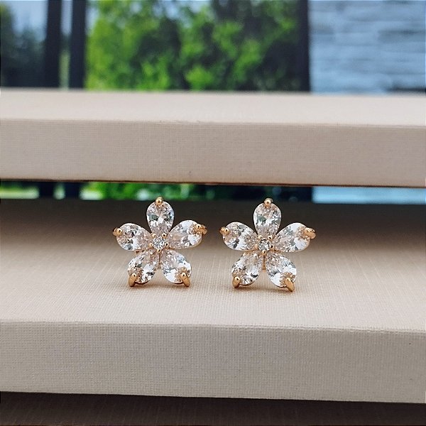 Brinco Flor Zircônia - Semijoia 18k - B338-12130