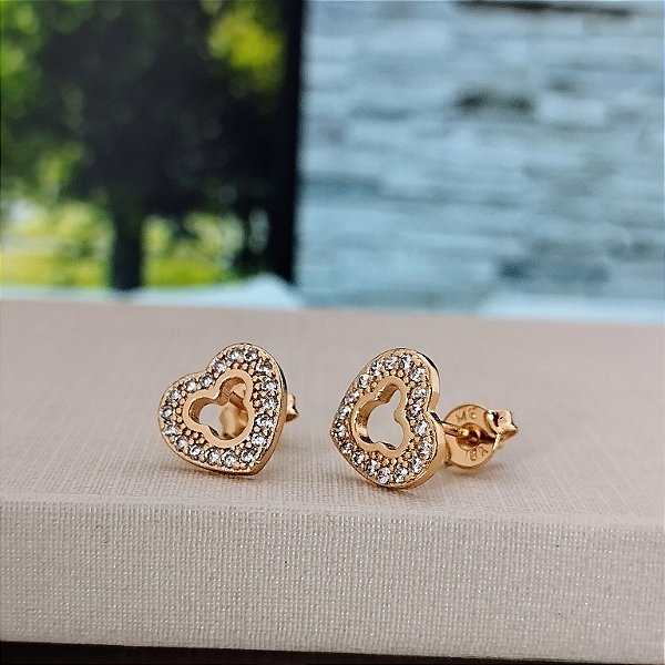 Brinco Coração Mickey Cravejado - Semijoia 18k
