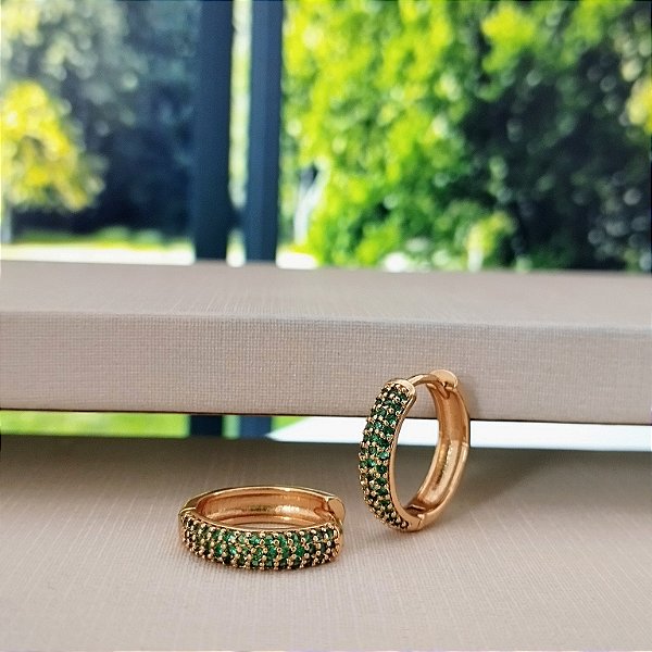 Argola Cravejada Verde - Semijoia 18k - B346-10136
