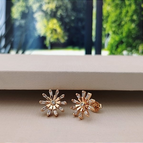 Brinco Flor Com Zircônia - Semijoia 18k - B385-11120