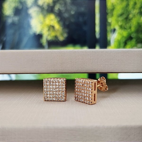 Brinco Quadrado Cravejado - Semijoia 18k - B388-10130