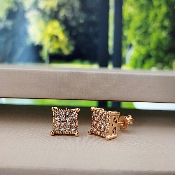 Brinco Quadrado Cravejado - Semijoia 18k - B389-08124