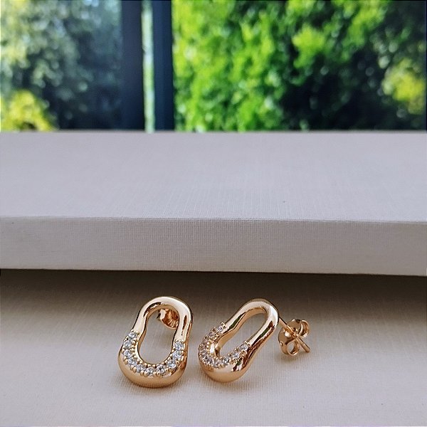 Brinco Orgânico Com Zircônias - Semijoia 18k - B403-08116