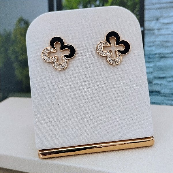 Brinco Trevo Com Zircônias - Semijoia 18k - B304-09140