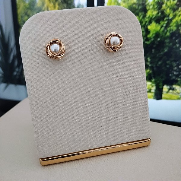 Brinco Entrelaçado com Pérola - Semijoia 18k-B415-892