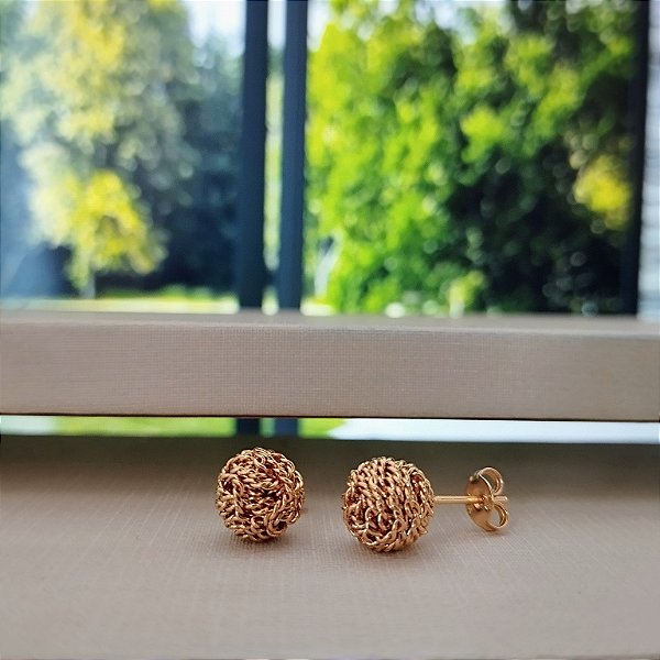 Brinco Bola Trabalhado - Semijoia 18k - B410-0790