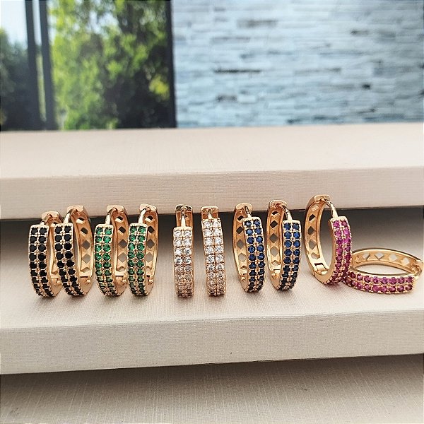 Argola Cravejada Multicor - Semijoia 18k- B420-12170