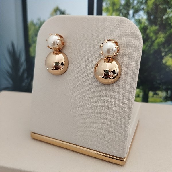 Brinco  Feminino com Pérola - 20mm - Semijoias 18k - B343-10130