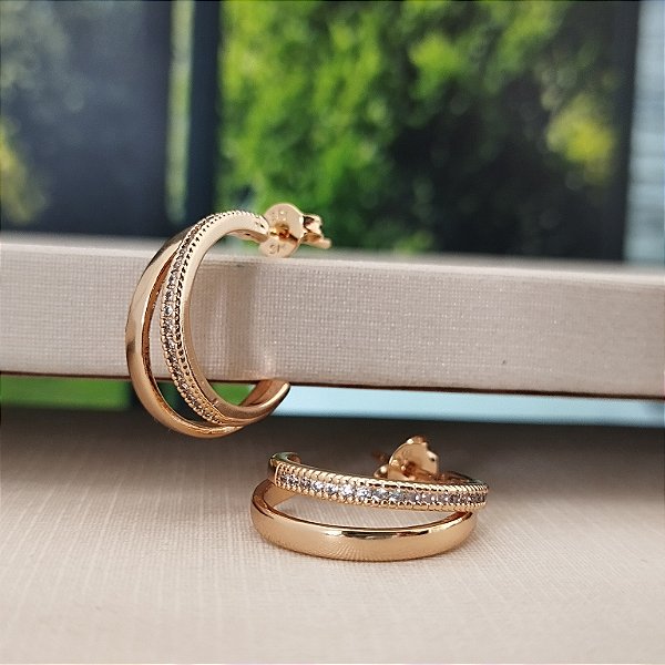 Brinco Argola Dupla - 14mm - Semijoias 18k - B367-09138