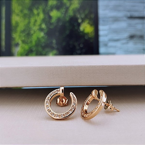 Brinco Prego Cravejado - Semijoia 18k -B425-13130