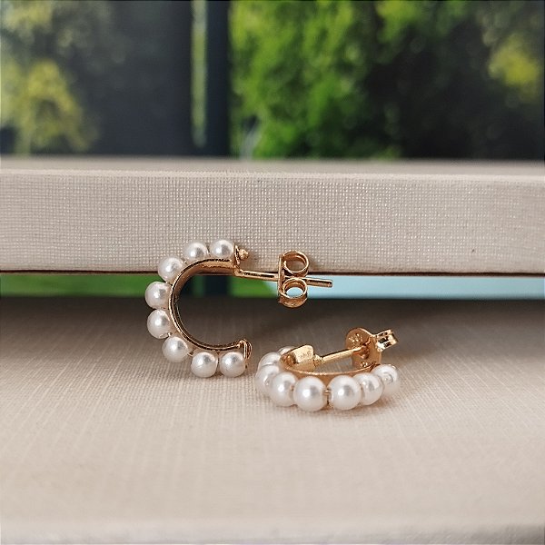 Brinco Argola Pérolas - 14mm - Semijoias 18k -B429-05104