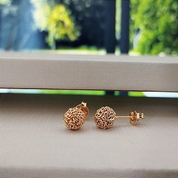 Brinco Bola Trabalhado - Semijoia 18k - B438-0678