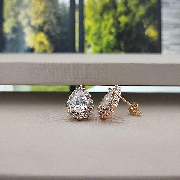 Brinco Gota  Cravejada -Semijoia 18k- B447-14170