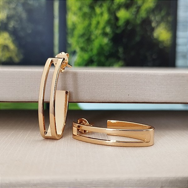 Argola Elíptica -24 mm - Semijoias 18k -B495-12170