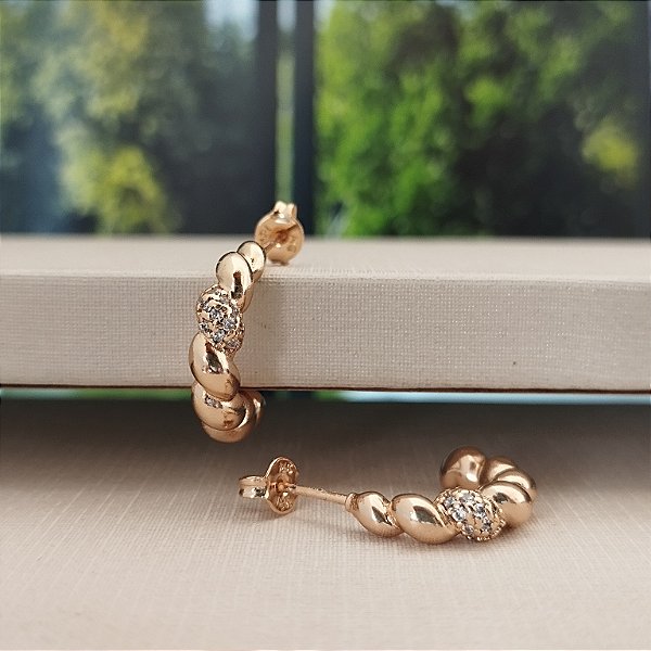 Argola Trançada Zircônias-Semijoias 18k - Antialérgicas - B496-13140