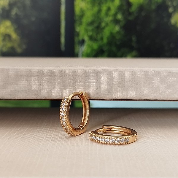 Argola Cravejada - 13mm - Semijoia 18k - B526-0696