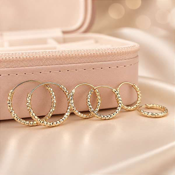 Trio Argola Diamantada - Semijoias 18k -B532-14196