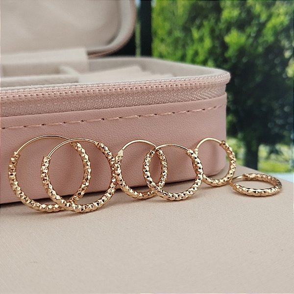 Trio Argola Diamantada - Semijoias 18k -B532-14196