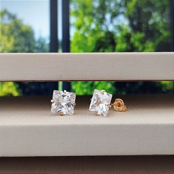 Brinco Quadrado Zircônia  -9 mm - Semijoia 18k - B533-0880