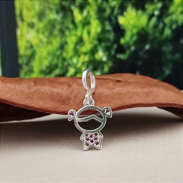 Berloque Menina Cravejada Rosa - Prata 925 - MBL322-1496