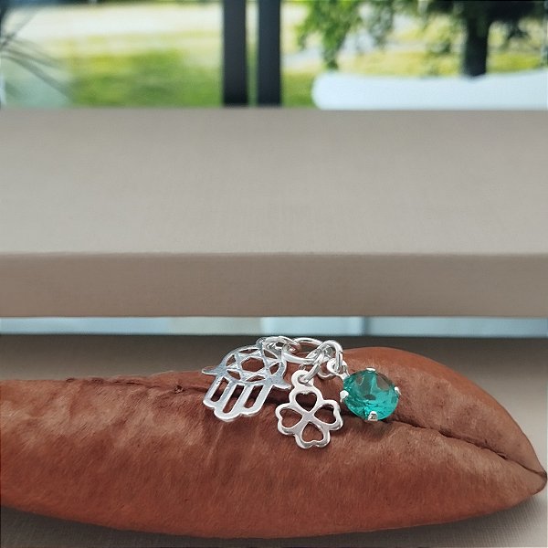 Pingente Patuá ( Mão de Fátima, Ponto de Luz e Trevo)- Prata 925 - MPI420-1590