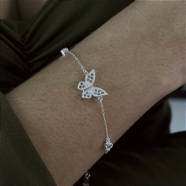 Pulseira Borboleta Com Zircônias - Prata 925 - P91-34204