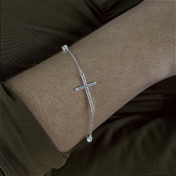 Pulseira Com Crucifixo Cravejado - Prata 925 - P94-33198
