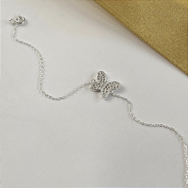 Pulseira Com Borboleta Cravejada - Prata 925 - P98-34204