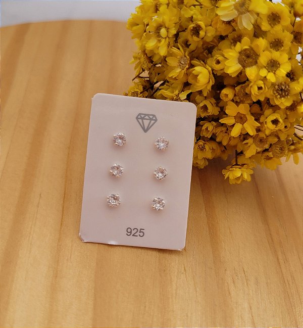 Trio Ponto de Luz - Pedra Zircônia - Prata 925 - B541-956