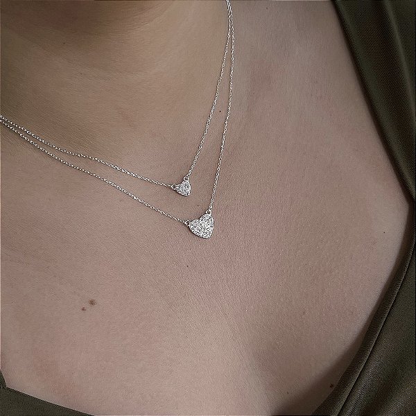 Gargantilha Dupla Coração Cravejado - Prata 925 - MG791-44264